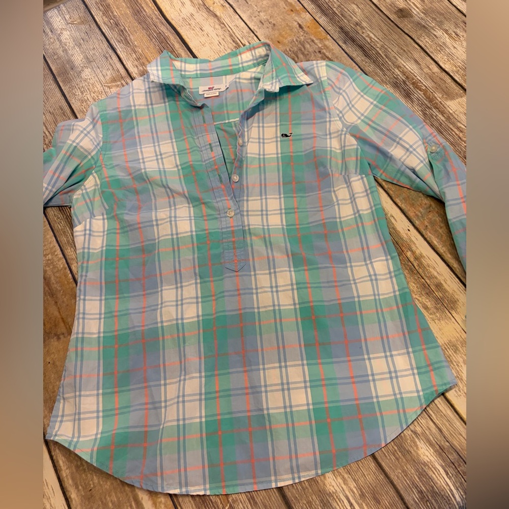 Vineyard Vines Kids Plaid Shirt in Blue and Green